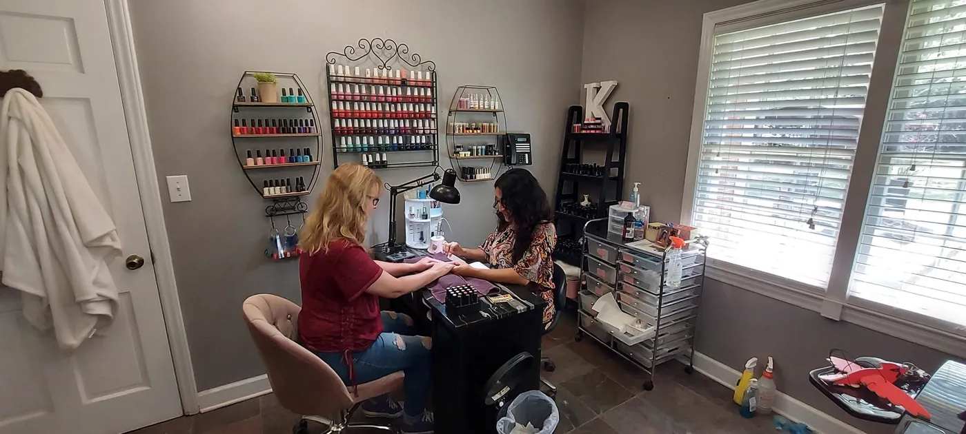 A manicure underway in the bright nail room at Kozo Salon & Spa